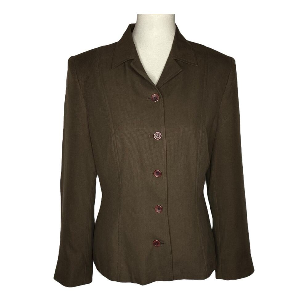 Vintage Finity 100% Silk Blazer Brown Tailored Hourglass Jacket Size 10 Y2K